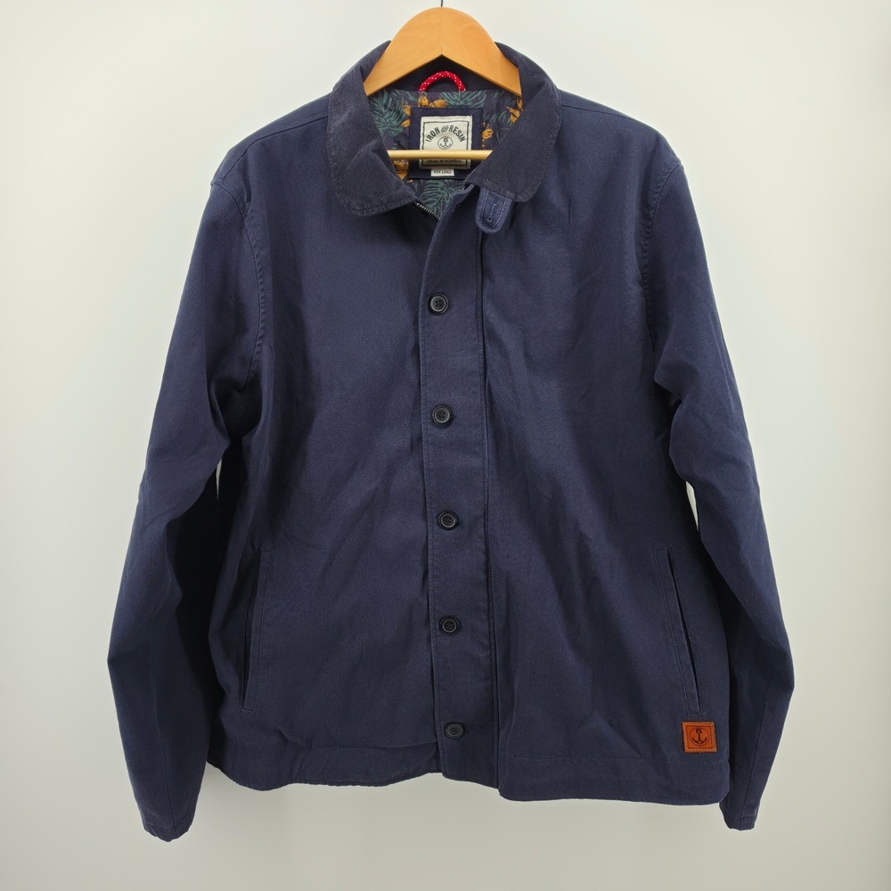 Iron and Resin Navy Cotton Canvas Jacket Corduroy Collar Floral Lining XXXL